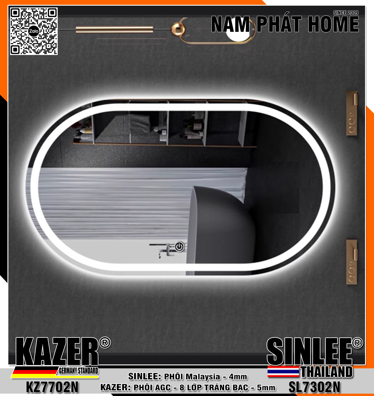 SL7302, GƯƠNG LED HẮT TRƯỚC, PHÔI Malaysia,4MM NGANG