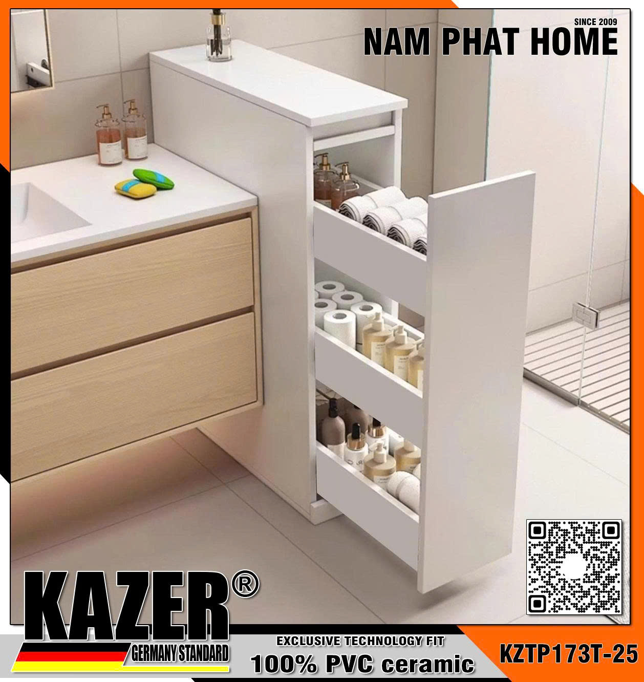 KZTP173T-25 - TỦ PHỤ ĐẶT CẠNH LAVABO TỦ - NHỰA PVC ĐẮC 100% - MÀU TRẮNG - Size 900x600x250mm