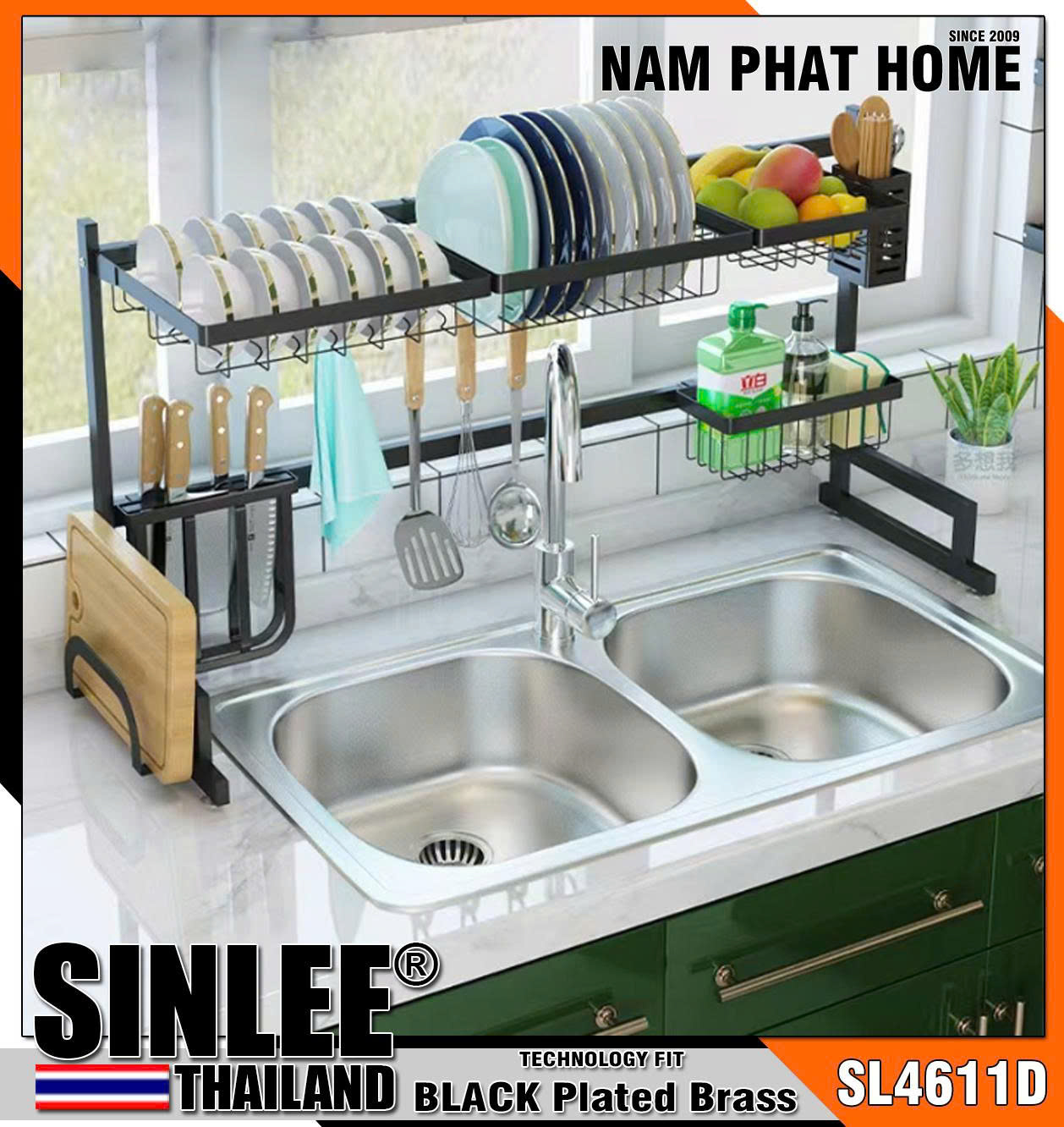 SL4611D-85 - KỆ CHÉN ĐỂ BÀN INOX 304 ĐÚC MẠ PVD CAO CẤP - MÀU ĐEN 850MM