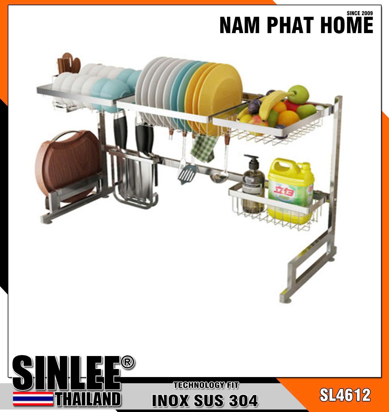 SL4612 - KỆ CHÉN ĐỂ BÀN INOX 304 ĐÚC DẦY CAO CẤP - INOX BÓNG 