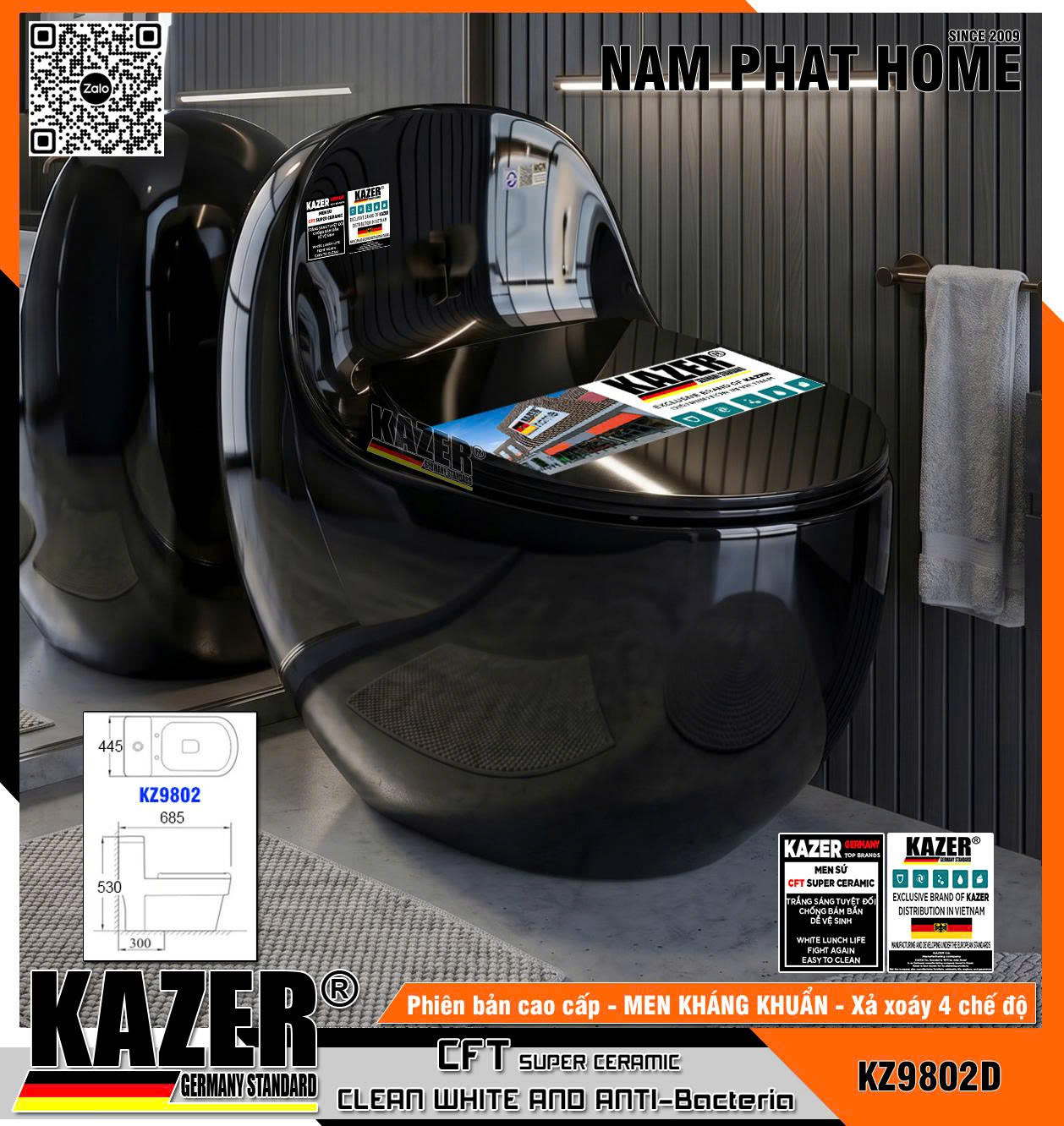 KZ9802FD - BỒN CẦU TRỨNG KAZER MÀU ĐEN