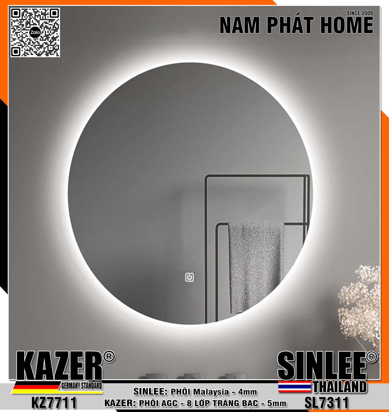 SL7311, GƯƠNG LED HẮT SAU, PHÔI Malaysia,4MM 