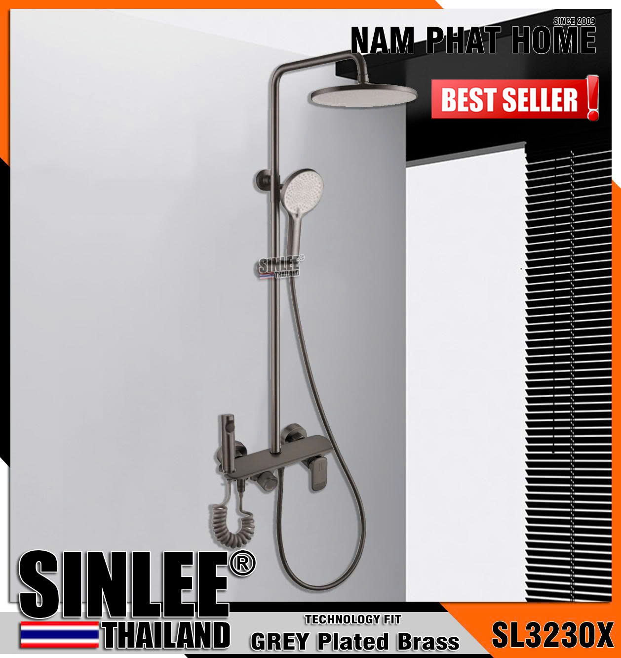 SL3230X - SEN CÂY TẮM ĐỨNG SINLEE - ĐỒNG THAU MẠ MÀU XÁM 