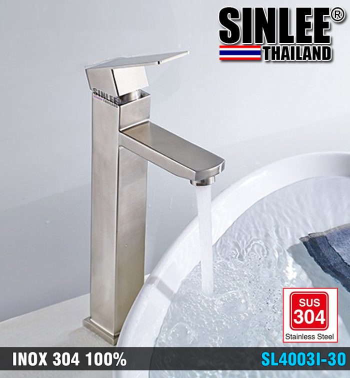 SL4003I-30 – VÒI LAVABO NÓNG LẠNH INOX 304, MẪU VUÔNG 30CM