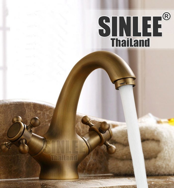 SL4301 – VÒI LAVABO NÓNG LẠNH 2 NÚM XOAY ĐỒNG CỔ ĐIỂN 20CM SINLEE