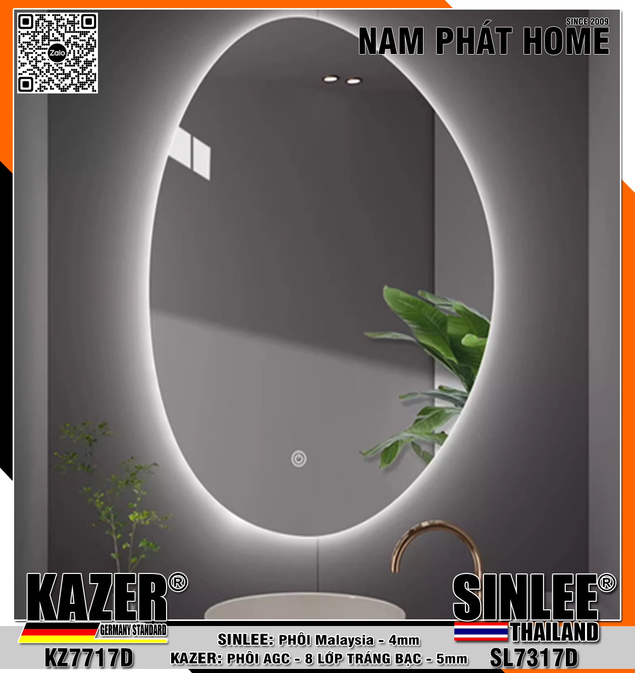 SL7317, GƯƠNG LED HẮT SAU, PHÔI Malaysia,4MM ĐỨNG