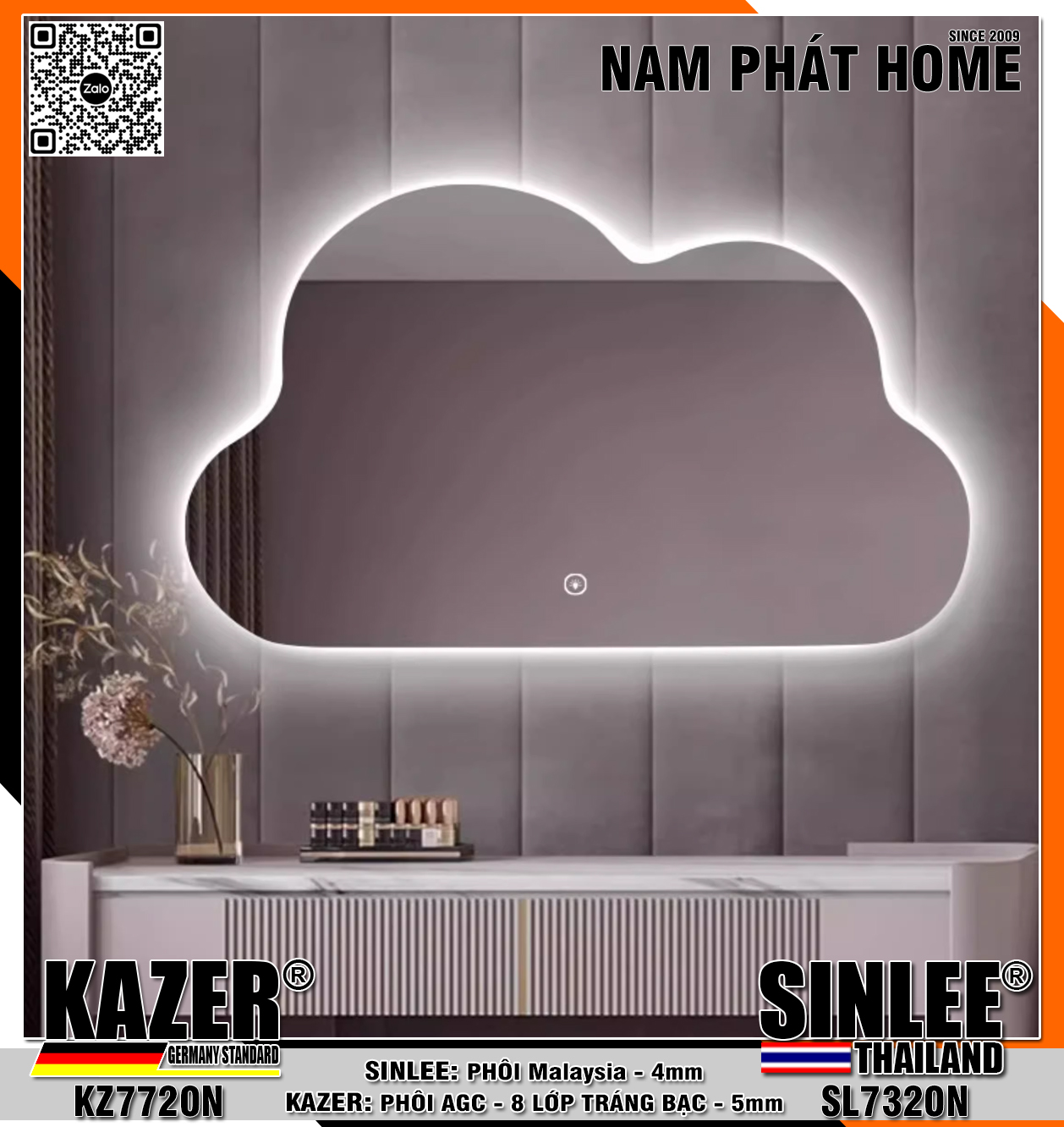 SL7320, GƯƠNG LED HẮT SAU , PHÔI Malaysia,4MM NGANG