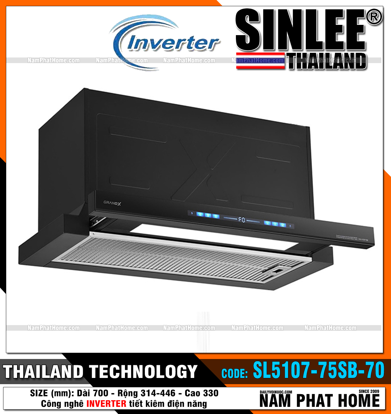 SL5107-75SB-70 MÁY HÚT MÙI ÁP TƯỜNG - SINLEE PHÂN PHỐI CHÍNH HÃNG GRANX - KT 700mm