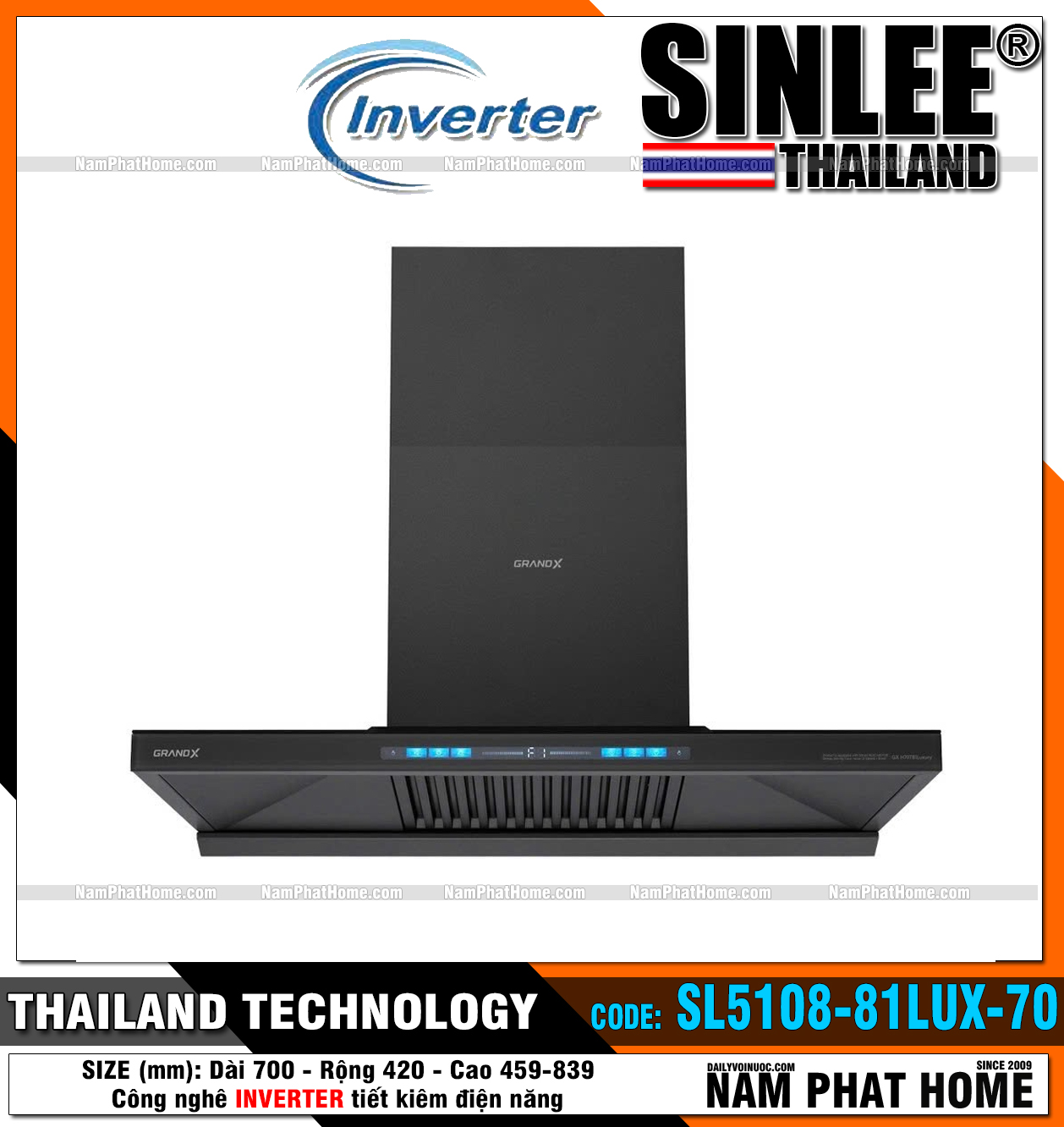 SL5108-81LUX-70 MÁY HÚT MÙI ÁP TƯỜNG - SINLEE PHÂN PHỐI CHÍNH HÃNG GRANX - KT 700mm 