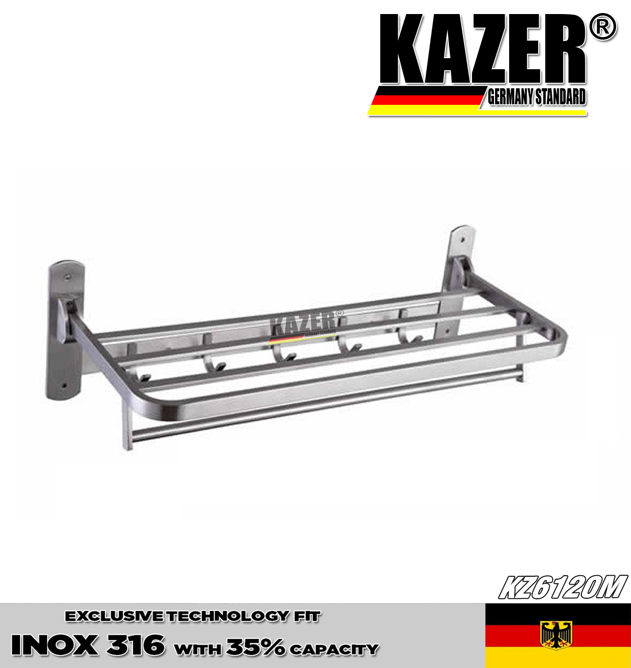 KZ6120M – MÁNG KHĂN TREO 2 TẦNG LOẠI ĐÚC CAO CẤP KAZER, INOX 304 100% 