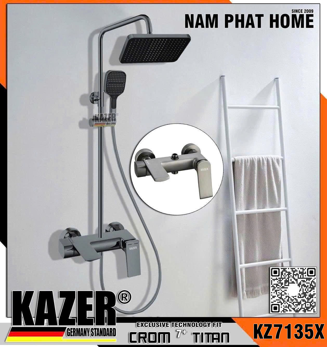 KZ7135X-Y5103C, SEN CÂY TẮM ĐỨNG ĐỒNG THAU MÀU XÁM TITAN KAZER
