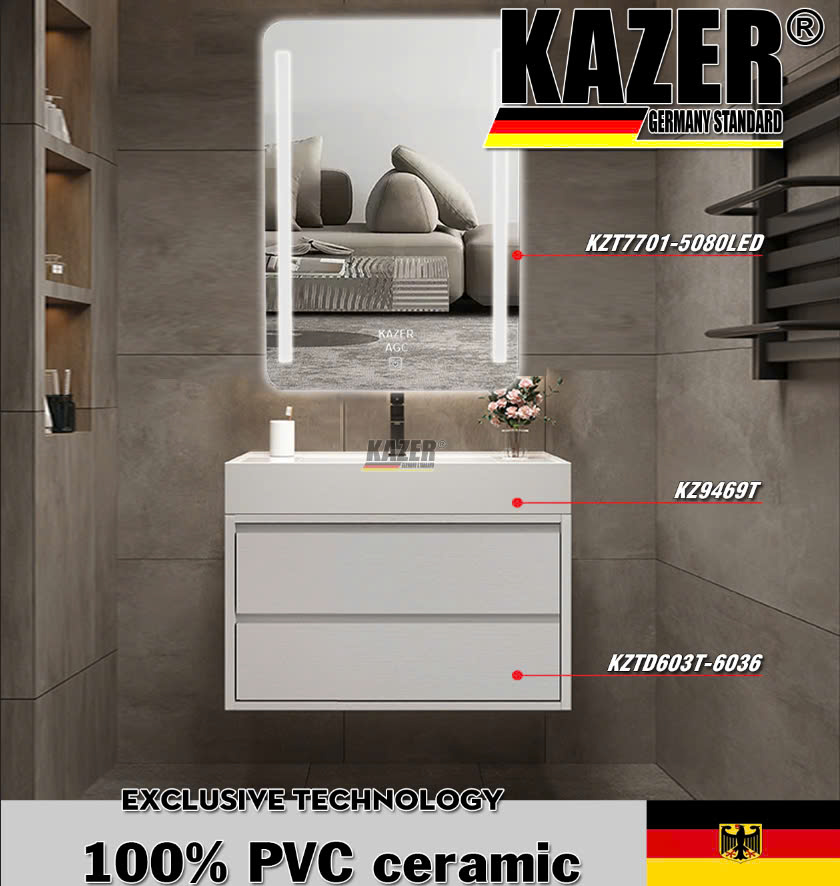 Tủ lavabo KAZER KZTD603 - gương KZ7701 có led - Nhựa 100% nhập khẩu