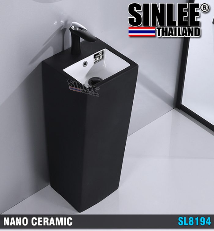 SL8194 – LAVABO SỨ TRỤ ĐỨNG LIỀN VUÔNG MẠ ORB ĐEN - KT 400x400x830mm