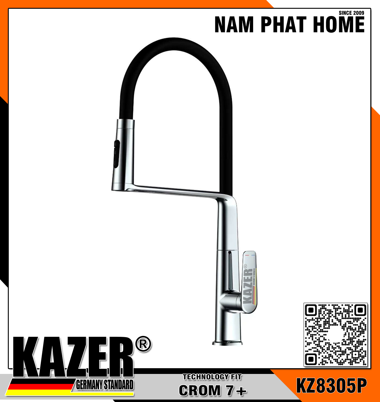 KZ8305P, VÒI RỬA CHÉN NÓNG LẠNH ĐỒNG THAU MẠ CROME 7 LỚP, DÂY RÚT LÒ XO CAO CẤP
