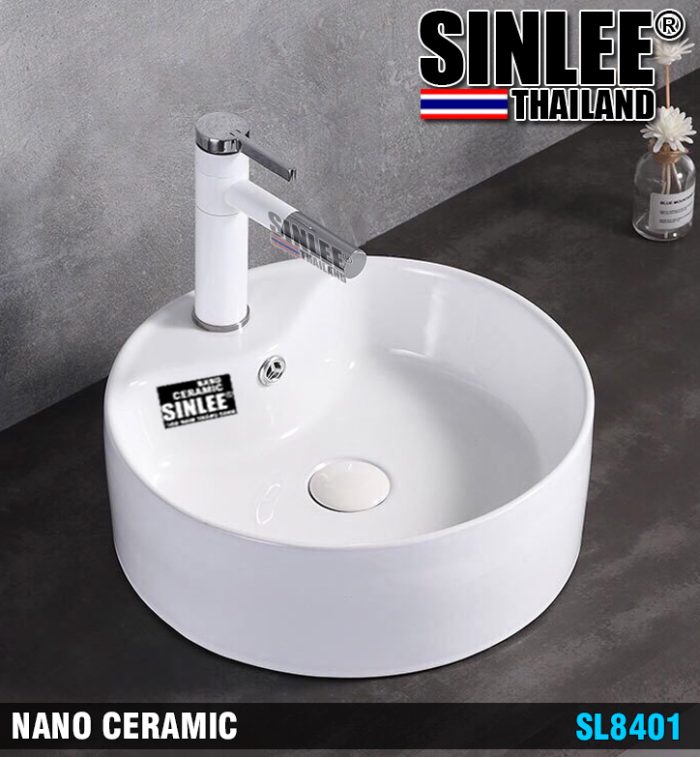 SL8401 – LAVABO SỨ ĐẶT BÀN TRÒN TRẮNG SINLEE  KT 410x410x150mm