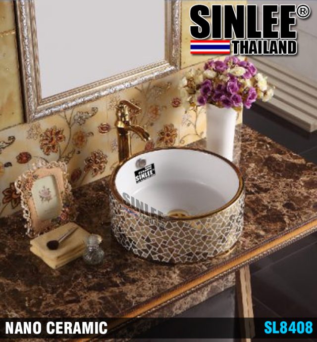 SL8408 – LAVABO SỨ ĐẶT BÀN TRÒN VÀNG SINLEE 410x410x160mm