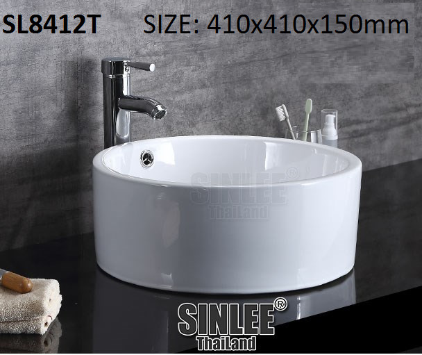 SL8412T – LAVABO SỨ ĐẶT BÀN TÔ TRÒN SINLEE KT 410x410x150mm