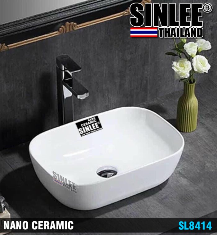 SL8414 – LAVABO SỨ ĐẶT BÀN CHỮ NHẬT TRẮNG KT 450x320mm