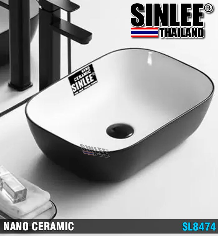 SL8474 – LAVABO ĐẶT BÀN SINLEE VUÔNG ĐEN – 450x320x130mm