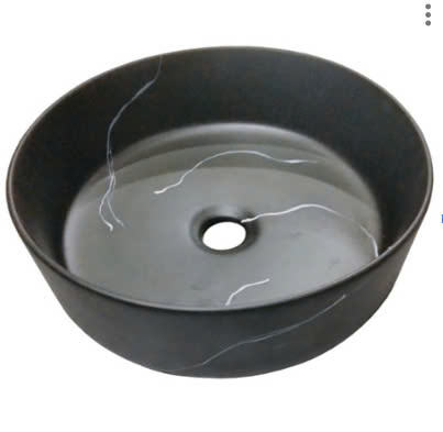 SL8483DVM – LAVABO SỨ ĐẶT BÀN TRÒN ĐEN MẠ ORABI – 410x410x130mm