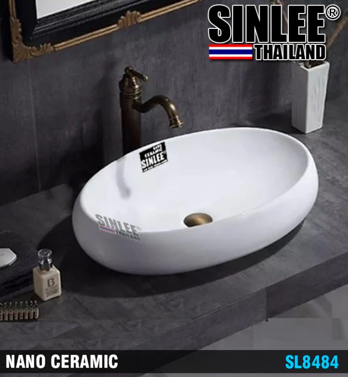 SL8484 – LAVABO SỨ ĐẶT BÀN OVAN TRẮNG SINLEE KT 600×400
