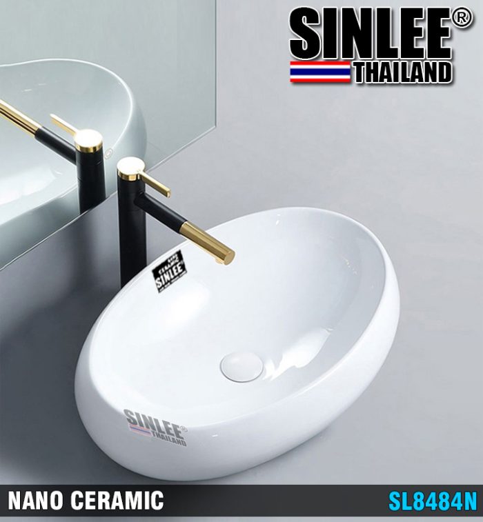 SL8484N – LAVABO SỨ ĐẶT BÀN OVAN TRẮNG SINLEE KT 475x340mm