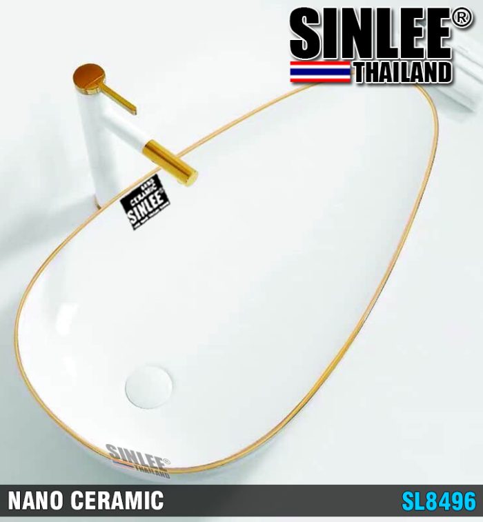 SL8496 – LAVABO SỨ ĐẶT BÀN SINLEE VIỀN VÀNG KT 660x380x135mm