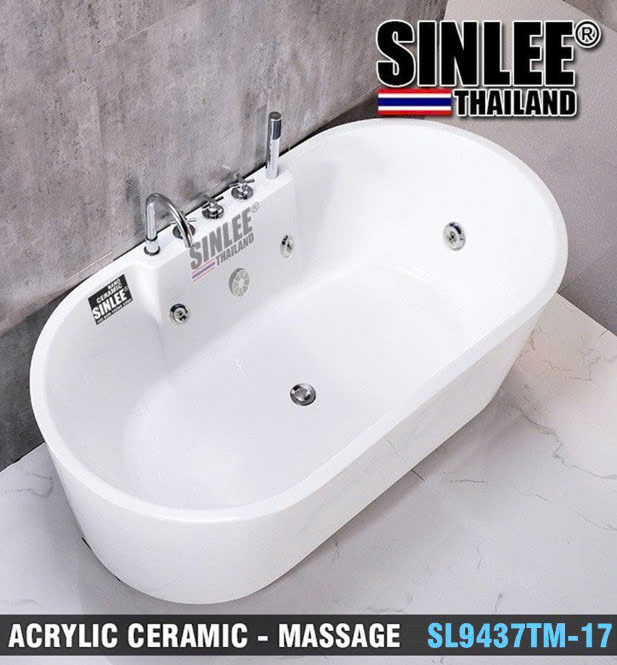 SL9410– BỒN TẮM NẰM, NGÂM ĐỘC LẬP OVAL VUÔNG SINLEE, Acrylic phủ Ceramic 