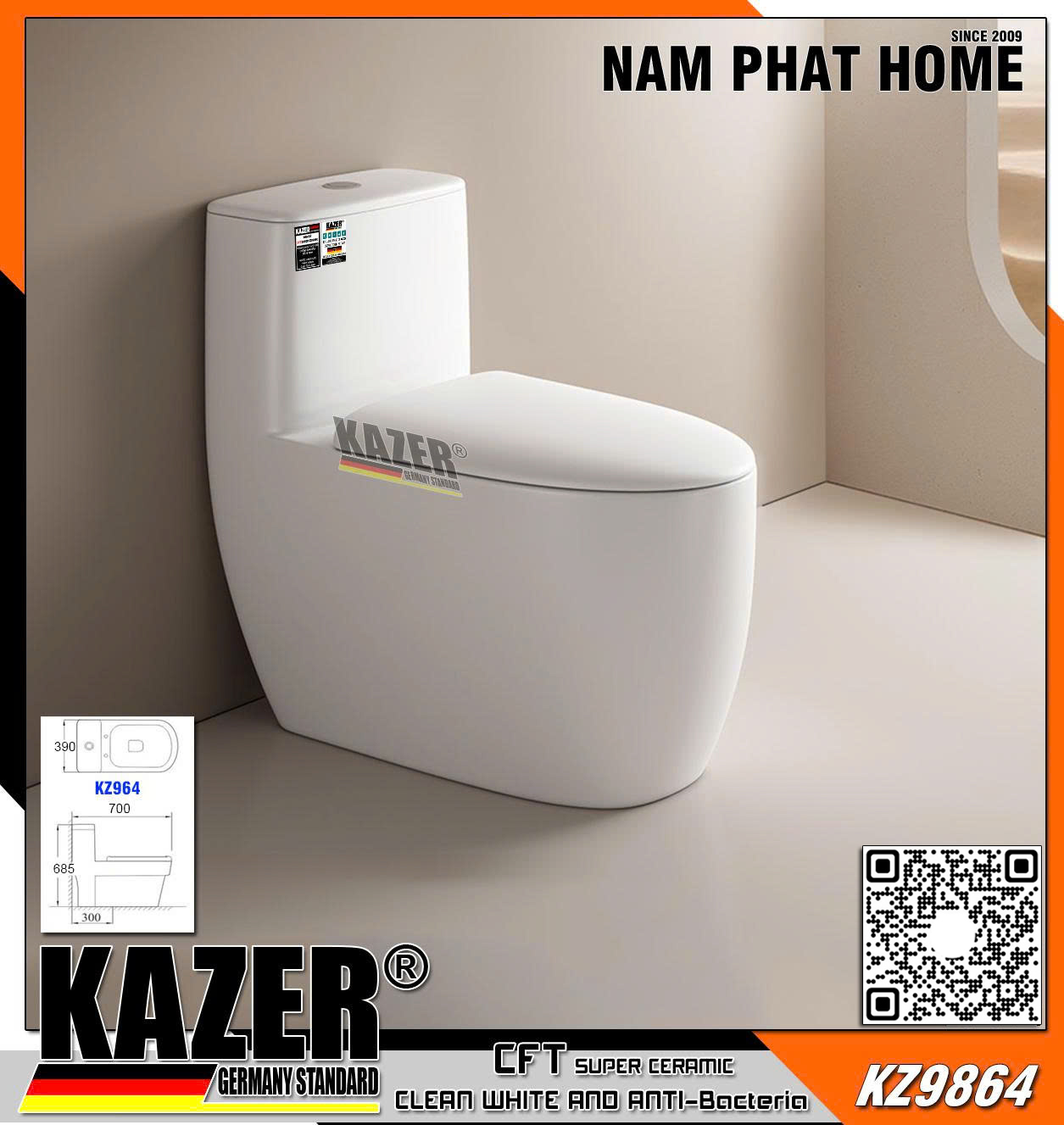 KZ9864 - BỒN CẦU 1 KHỐI KAZER