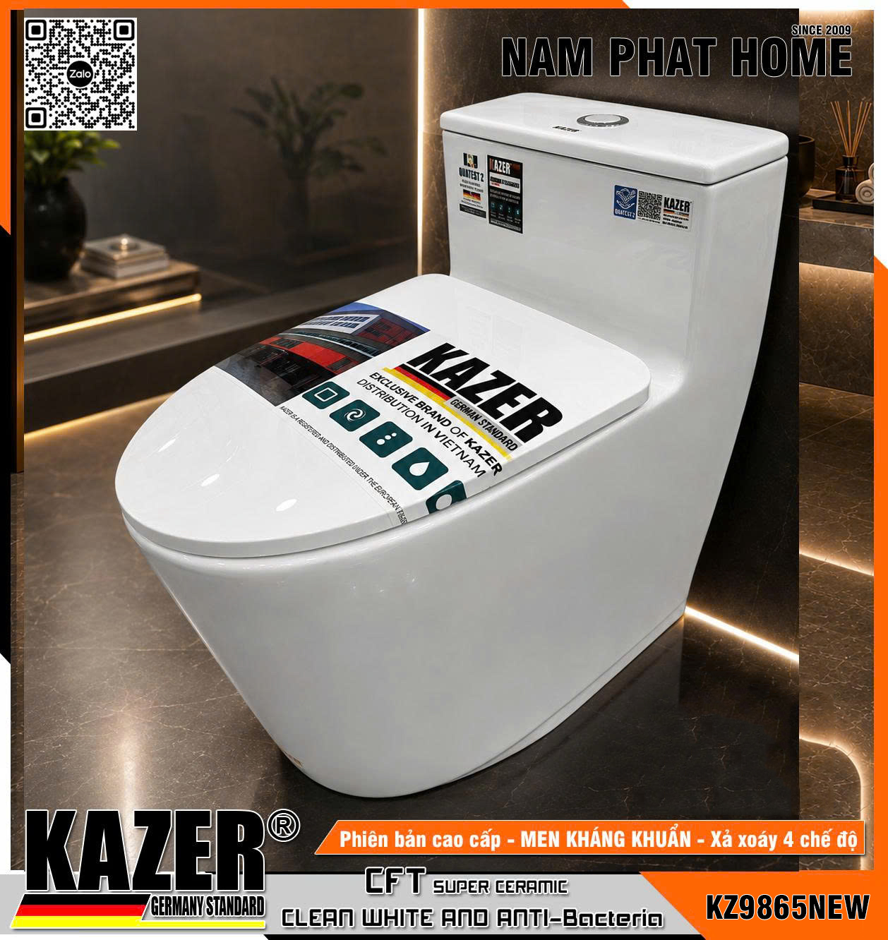 KZ9865NEW - BỒN CẦU 1 KHỐI  KAZER