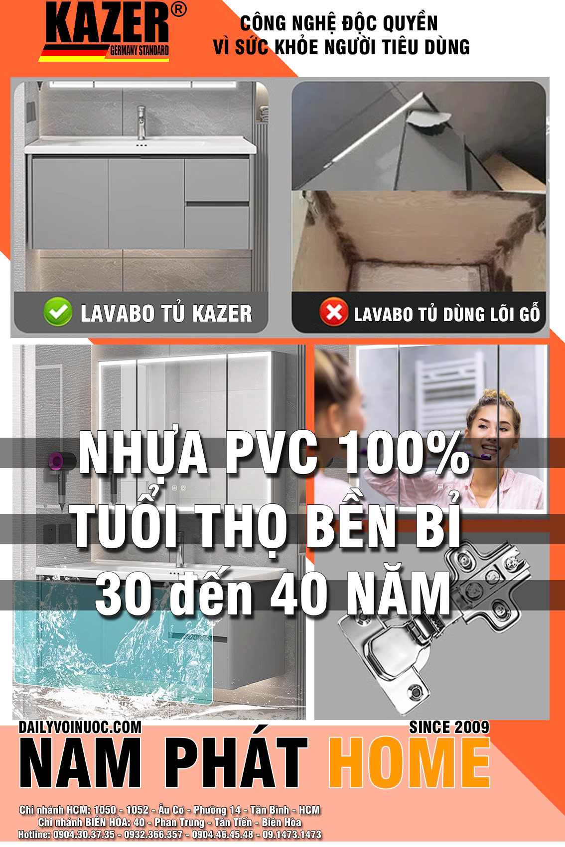 SOURT MẪU TỦ PVC 100% - Tủ lavabo KAZER KZTD602 - Nhựa 100% Nhập khẩu - 1 Phiên Bản