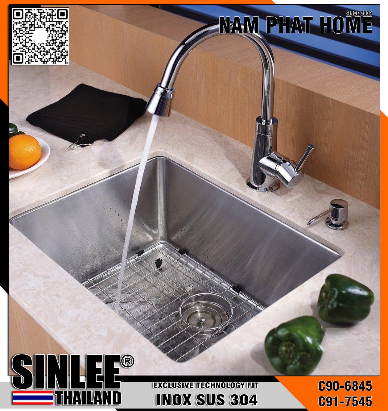 C90-C91 - CHẬU RỬA CHÉN 1 HỘC LẮP ÂM INOX 304 CHUẨN