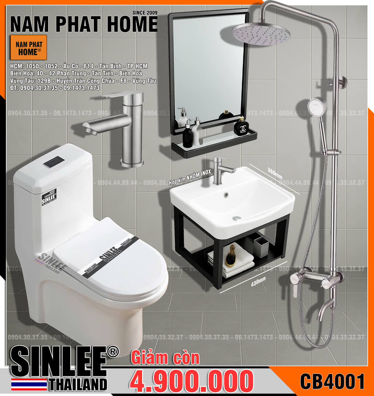 CB4001- COMBO NHÀ TẮM SINLEE KÍCH THƯỚC NHỎ