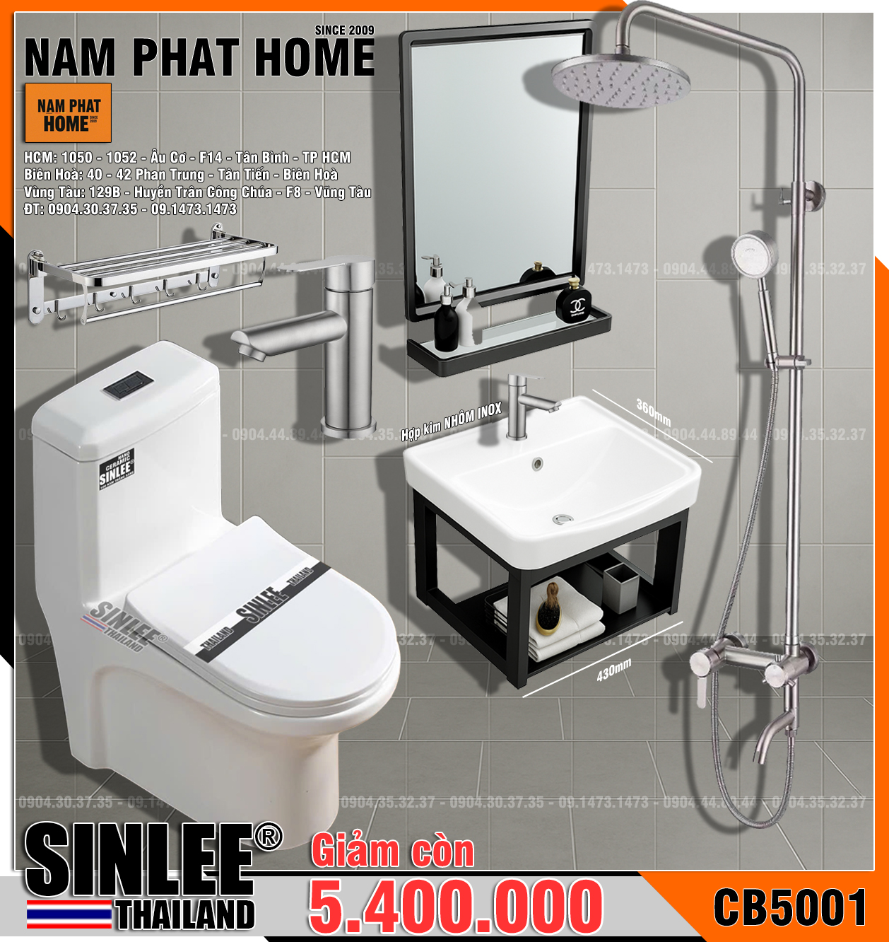 CB5001- COMBO NHÀ TẮM SINLEE KÍCH THƯỚC NHỎ