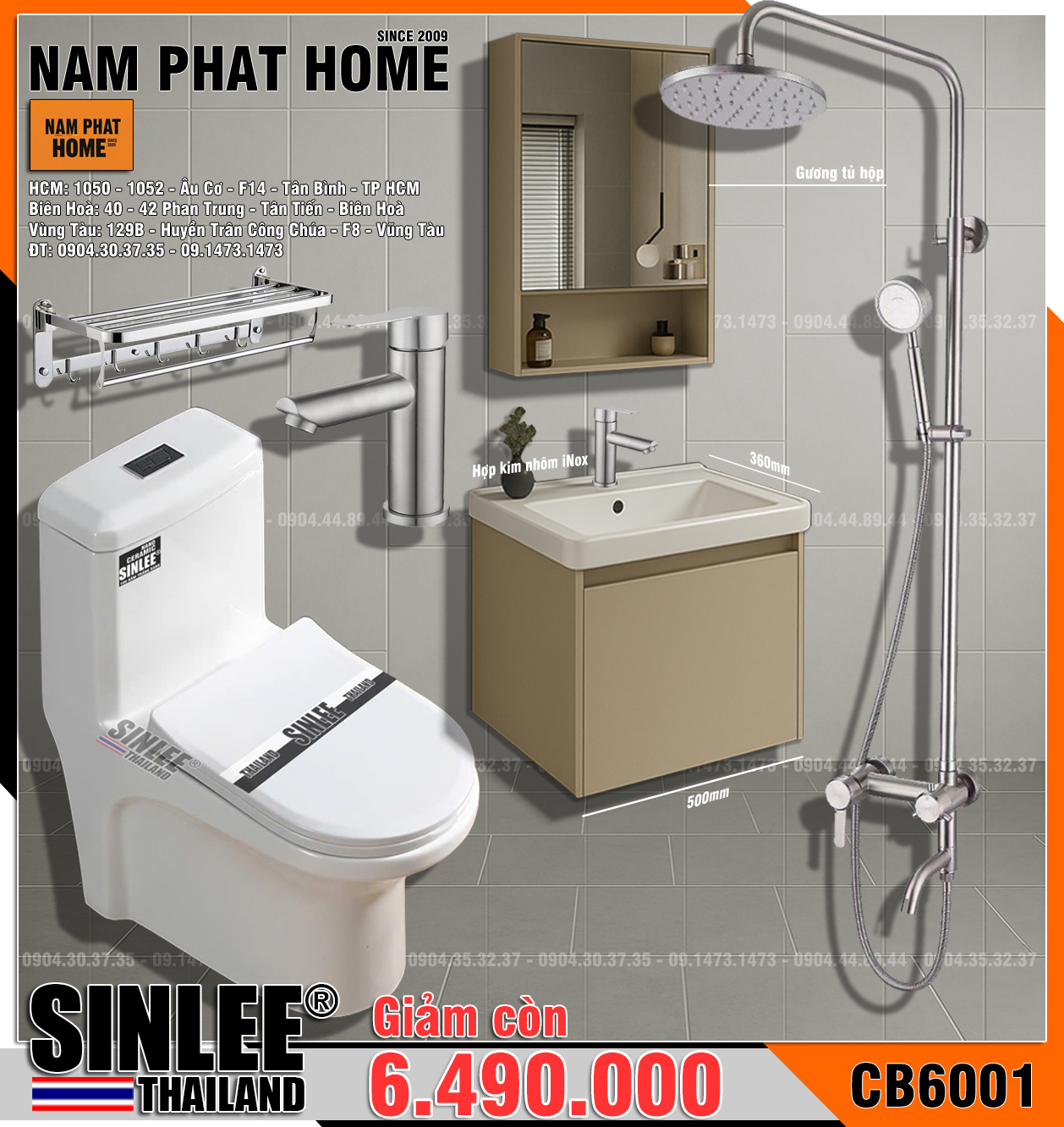 CB6001- COMBO NHÀ TẮM SINLEE KÍCH THƯỚC NHỎ