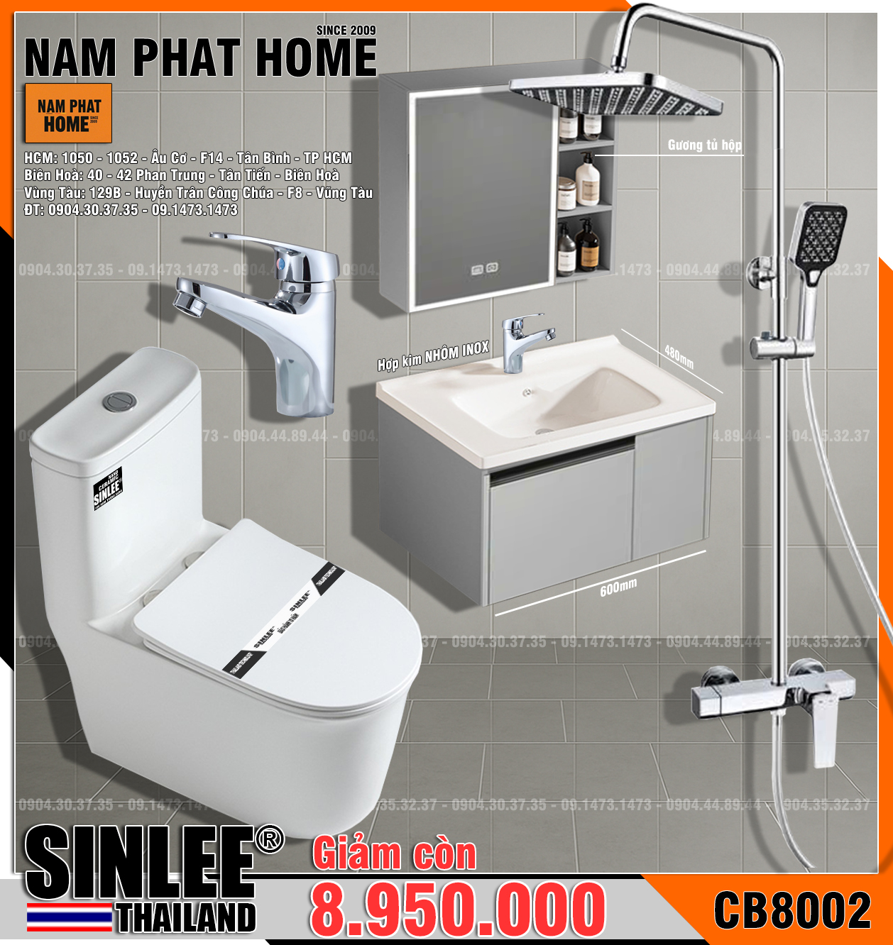 CB8002- COMBO NHÀ TẮM SINLEE CAO CẤP