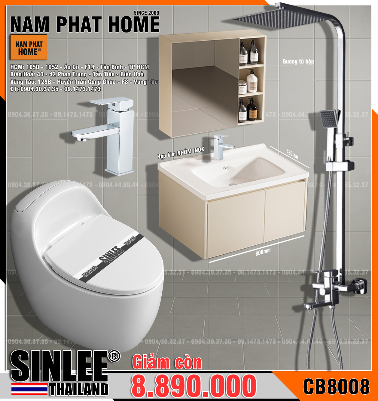 CB8008- COMBO NHÀ TẮM SINLEE CAO CẤP
