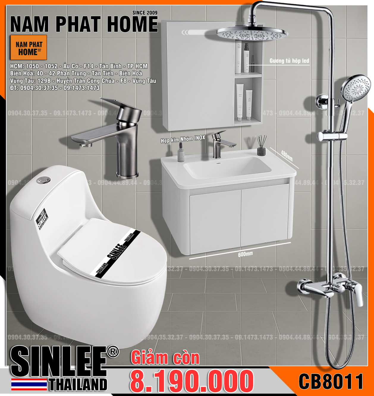 CB8011- COMBO NHÀ TẮM SINLEE CAO CẤP 