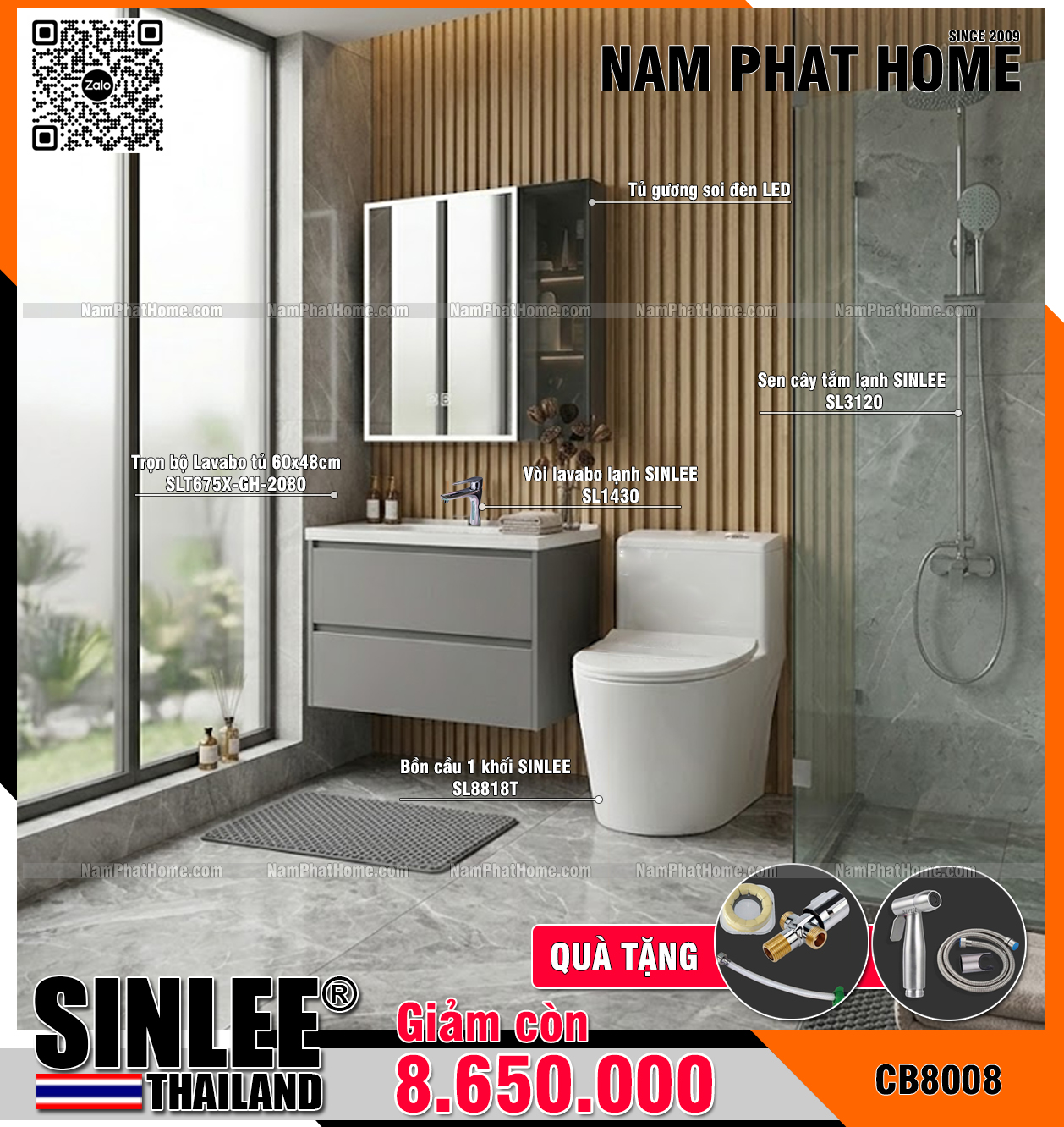 CB8008 - COMBO TRỌN BỘ NHÀ TẮM SINLEE CAO CẤP