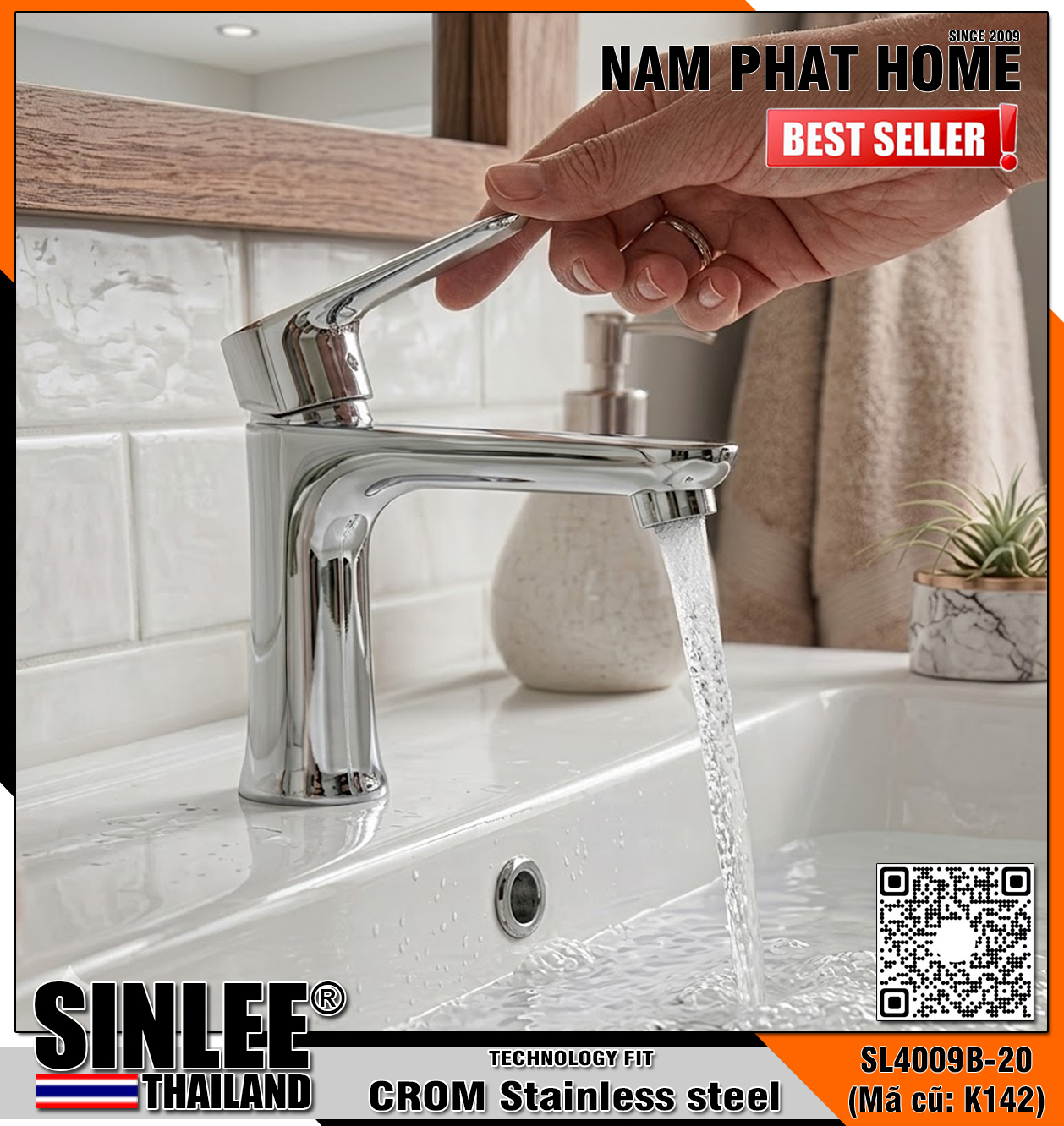 SL4009B-20 – Vòi rửa mặt nóng lạnh bằng thép không rỉ mạ crom siêu dầy