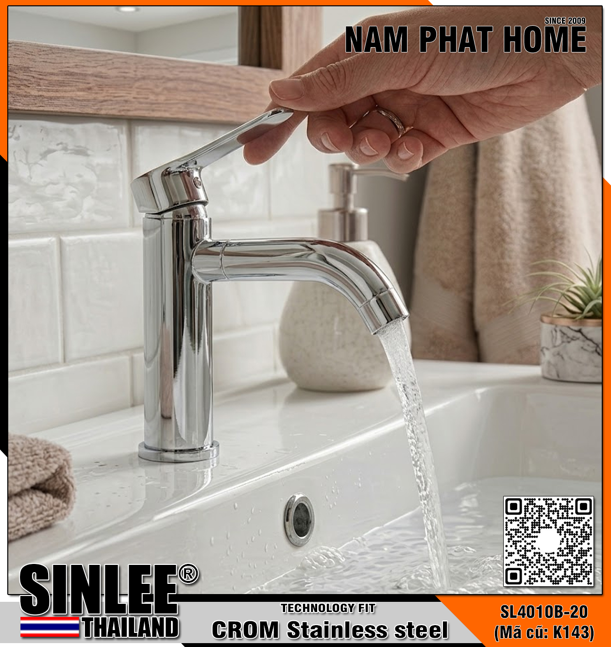 SL4010B-20 Vòi rửa mặt nóng lạnh bằng thép không rỉ mạ crom siêu dầy (Mã cũ K143)