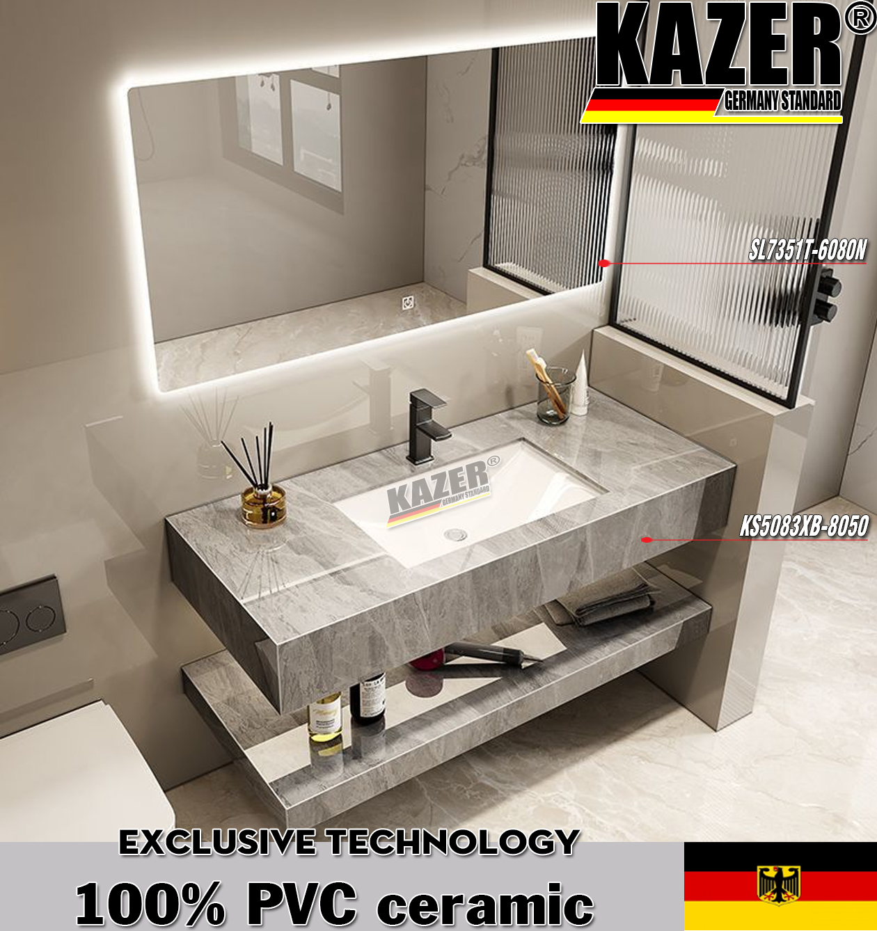 Tủ đá lavabo KAZER KS5083XB + Gương 7730T - 80cm (1)