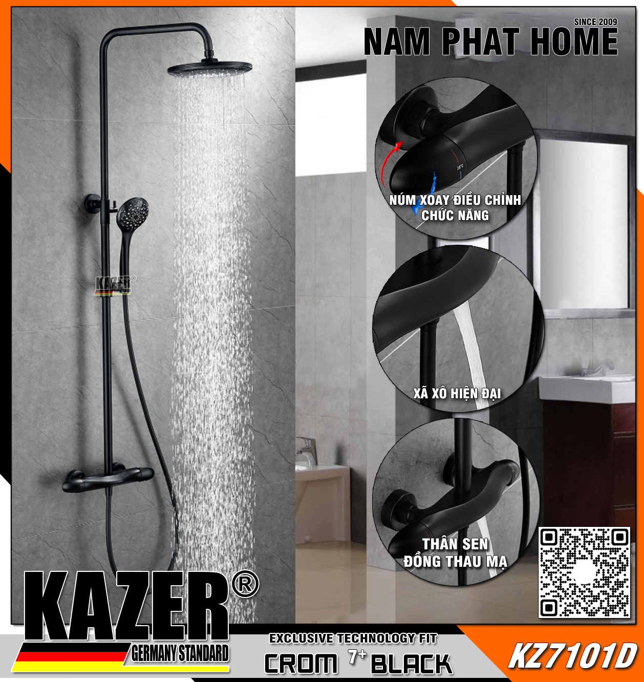 KZ7101D – SEN CÂY ĐỒNG THAU MẠ CROM 7+ BLACK KAZER 