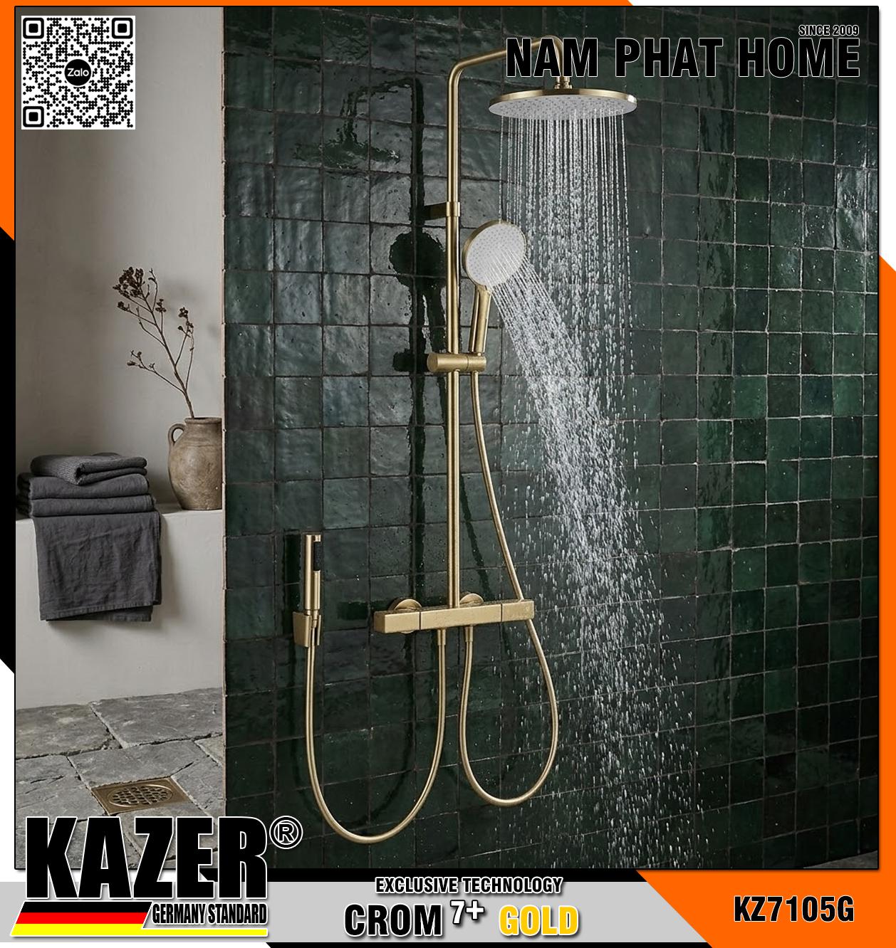 KZ7105G – SEN CÂY ĐỒNG THAU MẠ CROM 7+ GOLD KAZER