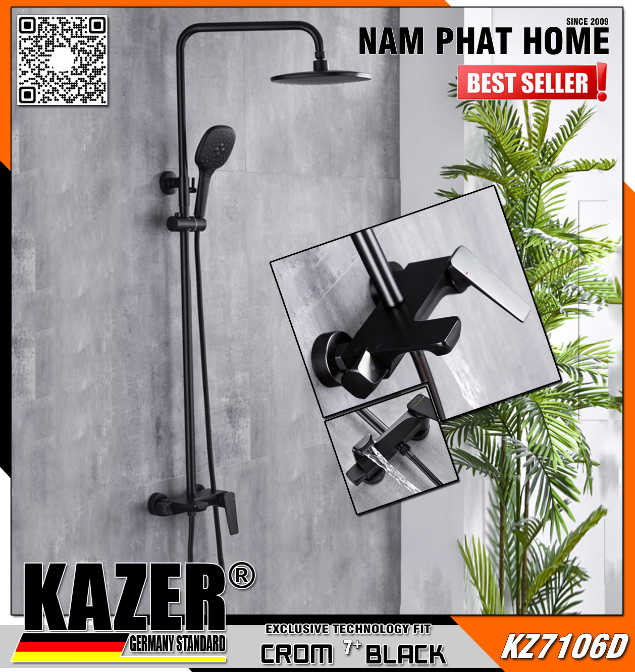 KZ7106D – SEN CÂY ĐỒNG THAU MẠ CROM 7+ BLACK KAZER 