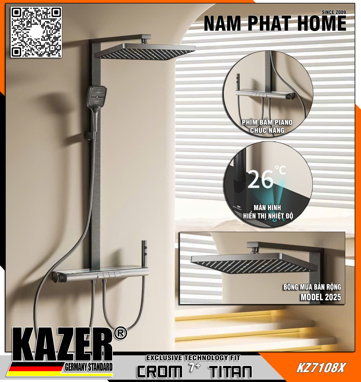 KZ7108X – SEN CÂY ĐỒNG THAU MẠ CROM 7+ TITAN KAZER