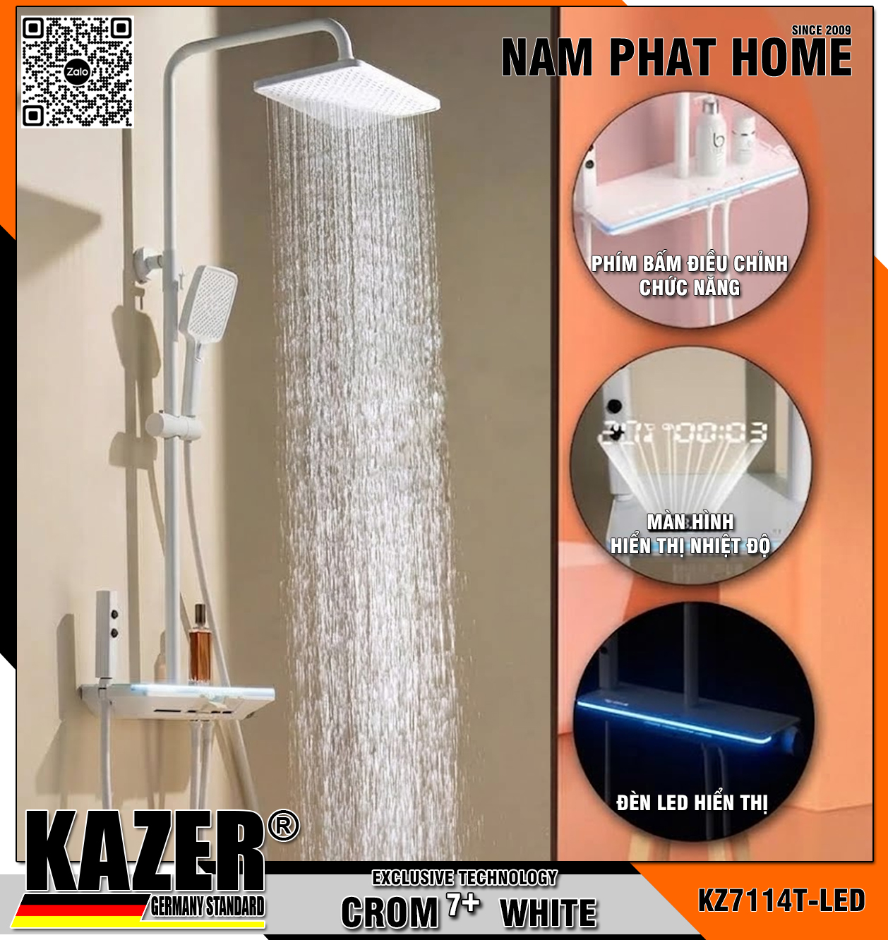 KZ7114T-LED – SEN CÂY ĐỒNG THAU MẠ CROM 7+ WHITE KAZER - FIX