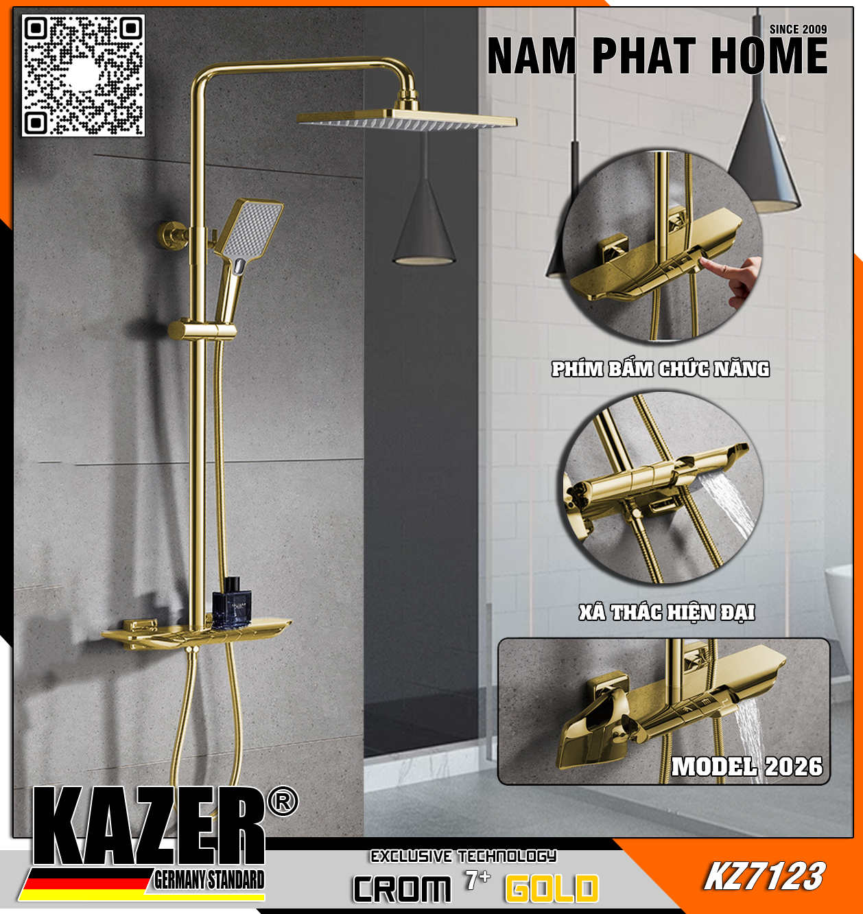 KZ7123 – SEN CÂY ĐỒNG THAU MẠ CROM 7+ GOLD KAZER 