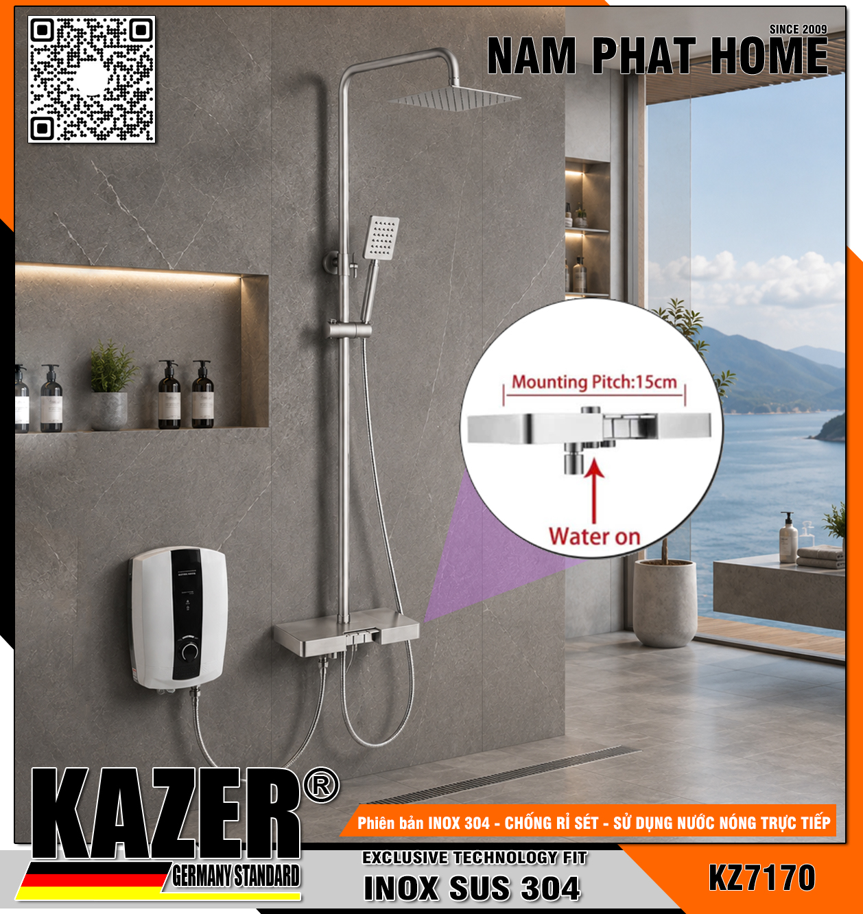 KZ7170 – SEN CÂY KAZER INOX 304 (CHUẨN NGUYÊN CHẤT) , ỐNG TRÒN, SỬ DỤNG MÁY NƯỚC NÓNG TRỰC TIẾP