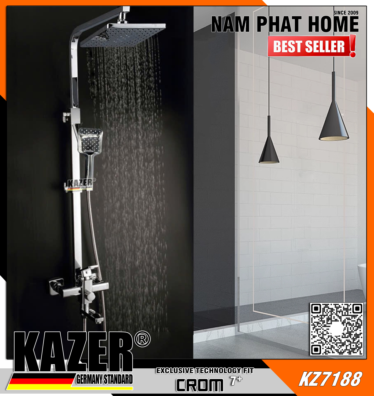 KZ7188 – SEN CÂY ĐỒNG THAU MẠ CROM 7+ KAZER , MẪU VUÔNG